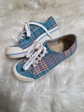 Dansko Teal Plaid Canvas Sneakers with White Laces